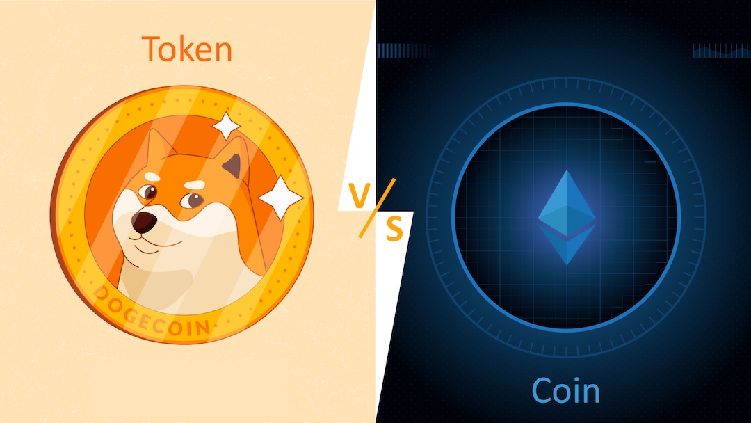 Illustration highlighting the differences between tokens and coins in the world of cryptocurrencies.