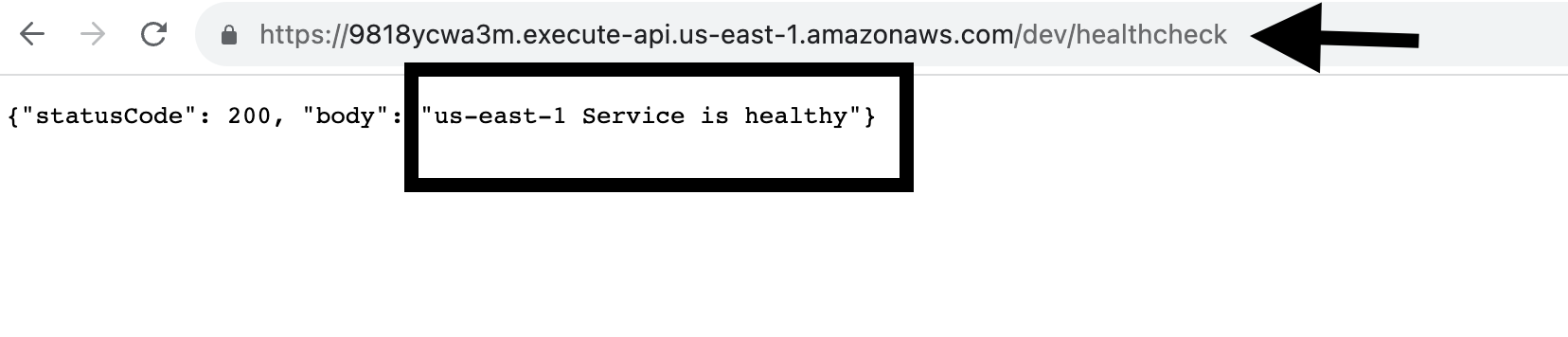 AWS API Gateway Status: The test result indicates a healthy status for the us-east-1 region.