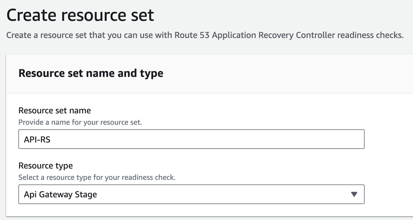 Route 53 Recovery Controller: Creating API-RS resource set for readiness checks.
