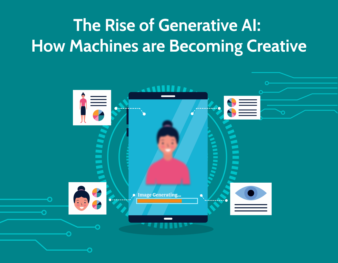 Illustration depicting the diverse applications of Generative AI in transforming industries and creativity.