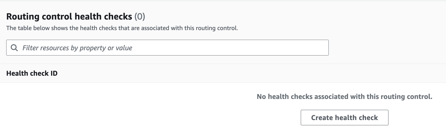 Creating health checks for the RC-us-east-1 routing control in Route 53 Application Recovery Controller. No health checks associated currently.