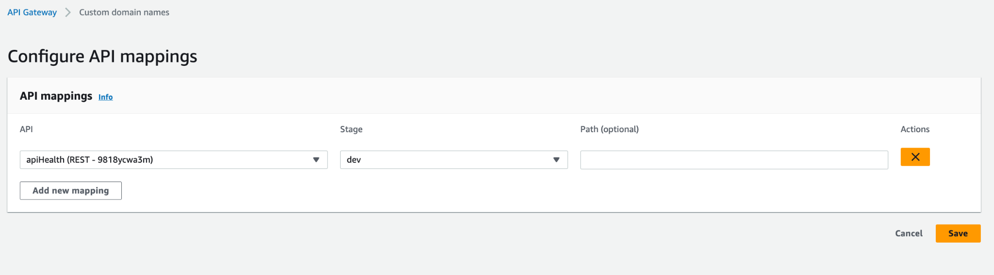 AWS API Gateway Mapping: Adding a new mapping for apiHealth REST API.