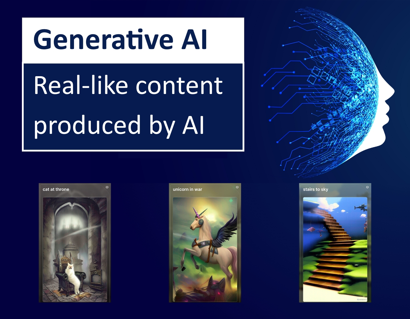 Graphic symbolizing Generative AI's potential to create lifelike content, bridging human and AI capabilities.