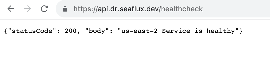 Automated failover redirects to the secondary region. Response: {statusCode: 200, body: us-east-2 Service is healthy}.