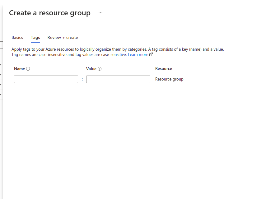 Adding tags, Azure resource group, Creating resource group, Review and create resource group