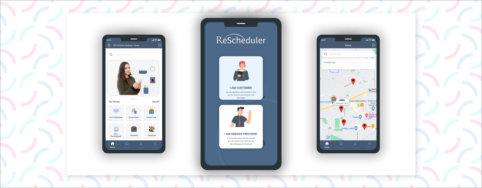App interface displaying AI/ML features for seamless user connectivity with verified service providers, ensuring trust and convenience